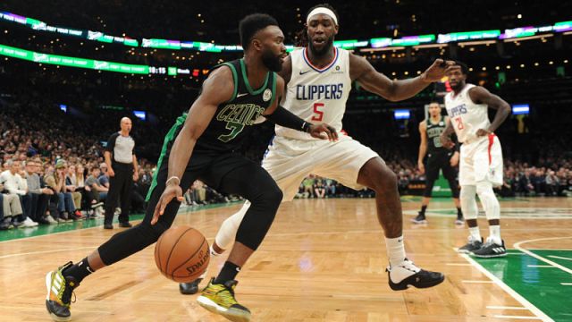 Boston Celtics guard Jaylen Brown and Los Angeles Clippers forward Montrezl Harrell