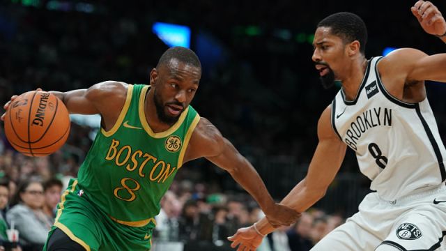 Boston Celtics guard Kemba Walker and Brooklyn Nets guard Spencer Dinwiddie