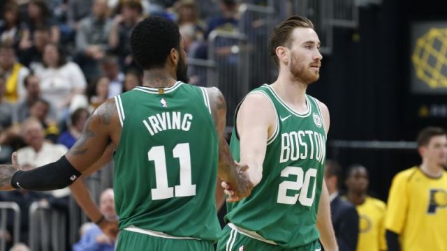 Boston Celtics point guard Kyrie Irving and small forward Gordon Hayward