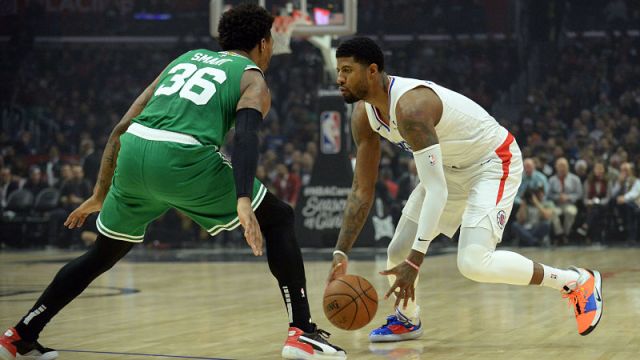 Los Angeles Clippers forward Paul George and Boston Celtics guard Marcus Smart