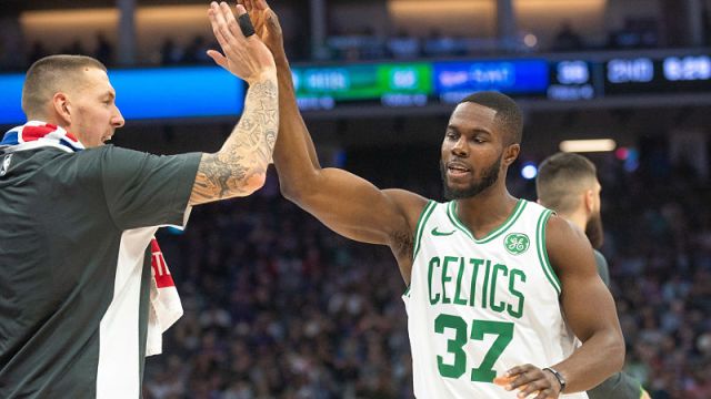 Boston Celtics forward Semi Ojeleye and center Daniel Theis