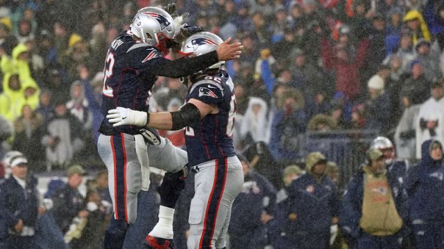 New England Patriots quarterback Tom Brady and offensive lineman Joe Thuney