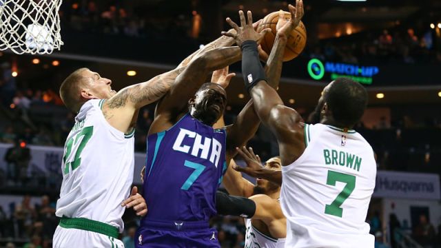 Boston Celtics guard Jaylen Brown and forward Daniel Theis