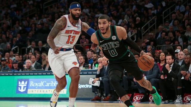 Boston Celtics forward Jayson Tatum and New York Knicks forward Marcus Morris Sr.