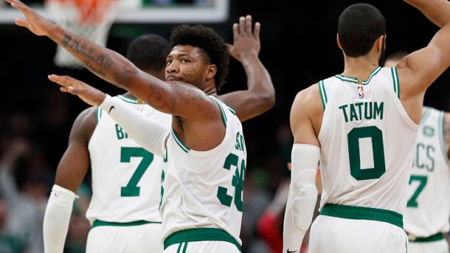 Boston Celtics players Marcus Smart and Jayson Tatum