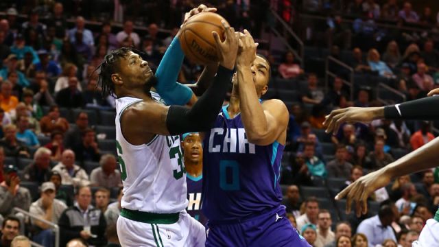 Boston Celtics guard Marcus Smart and Charlotte Hornets forward Miles Bridges