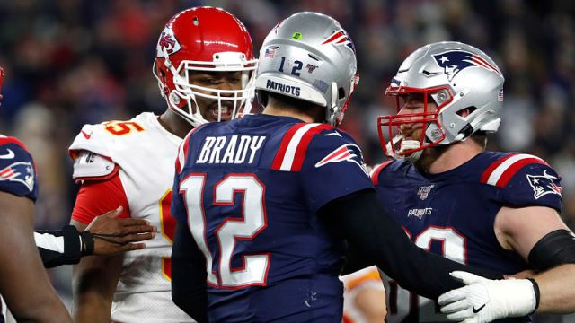 Kansas City Chiefs defensive lineman Chris Jones and New England Patriots quarterback Tom Brady