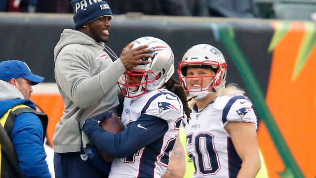 New England Patriots cornerbacks Jason McCourty and Stephon Gilmore and defensive end Chase Winovich