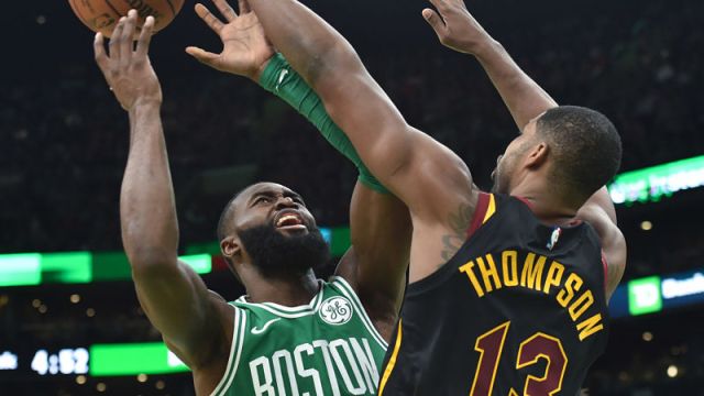 Boston Celtics guard Jaylen Brown and Cleveland Cavaliers forward Tristan Thompson