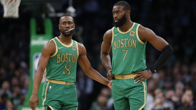 Boston Celtics' Kemba Walker And Jaylen Brown