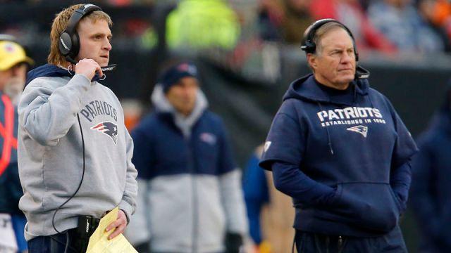 New England Patriots secondary/safeties coach Steve Belichick and head coach Bill Belichick