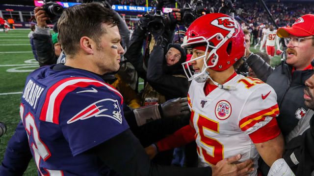 New England Patriots quarterback Tom Brady and Kansas City Chiefs quarterback Patrick Mahomes