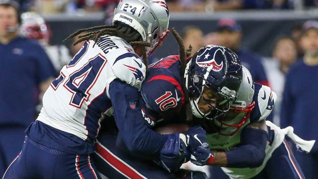 New England Patriots cornerback Stephon Gilmore and Houston Texans receiver DeAndre Hopkins