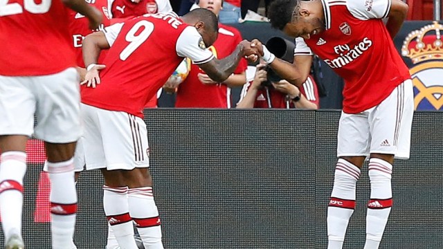 Arsenal forwards Alexandre Lacazette and Pierre-Emerick Aubameyang (right)