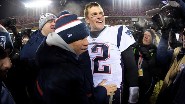 New England Patriots head coach Bill Belichick and quarterback Tom Brady
