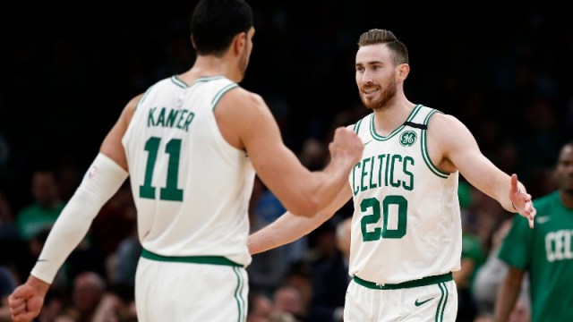 Boston Celtics center Enes Kanter and forward Gordon Hayward (right)