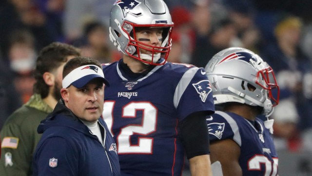 Patriots offensive coordinator Josh McDaniels, quarterback Tom Brady