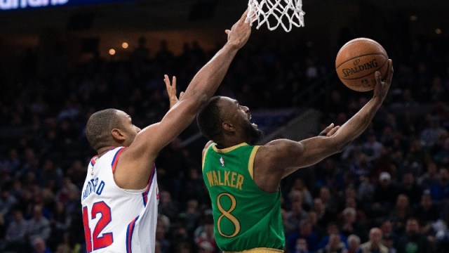 Boston Celtics guard Kemba Walker (8) and Philadelphia 76ers center Al Horford (42)