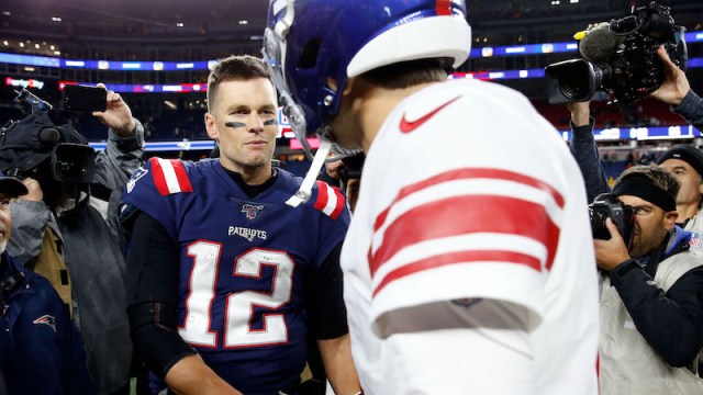 New England Patriots quarterback Tom Brady and New York Giants quarterback Daniel Jones