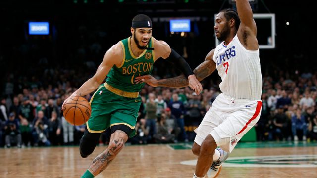 Boston Celtics forward Jayson Tatum and Los Angeles Clippers forward Kawhi Leonard