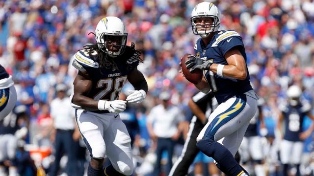 Los Angeles Chargers running back Melvin Gordon and quarterback Philip Rivers