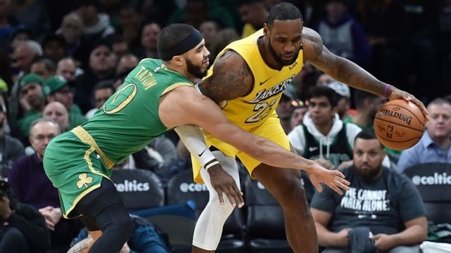 Boston Celtics forward Jayson Tatum and Los Angeles Lakers forward LeBron James