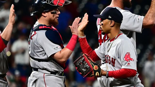 Boston Red Sox catcher Christian Vazquez and Los Angeles Dodgers outfielder Mookie Betts
