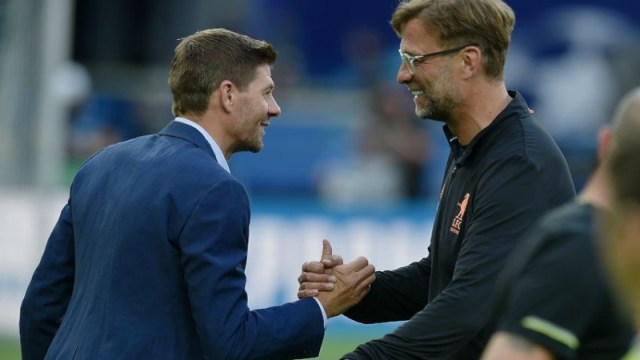Liverpool legend Steven Gerrard (left) and manager Jurgen Klopp