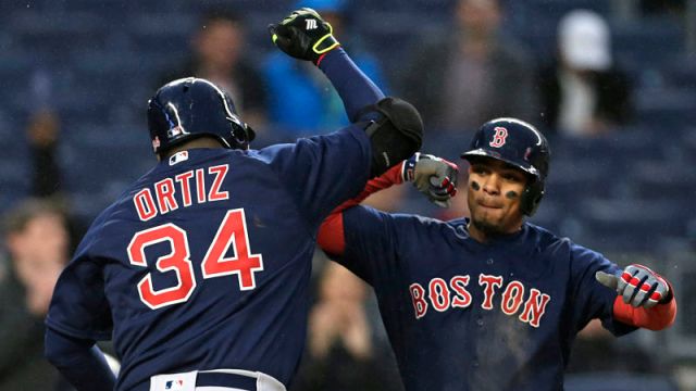 Former Boston Red Sox designated hitter David Ortiz and shortstop Xander Bogaerts