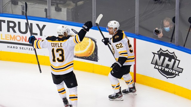 Boston Bruins' Charlie Coyle And Sean Kuraly