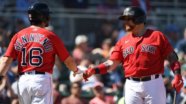 Boston Red Sox's Andrew Benintendi And Christian Vazquez