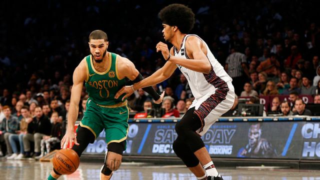 Boston Celtics forward Jayson Tatum and Brooklyn Nets center Jarrett Allen