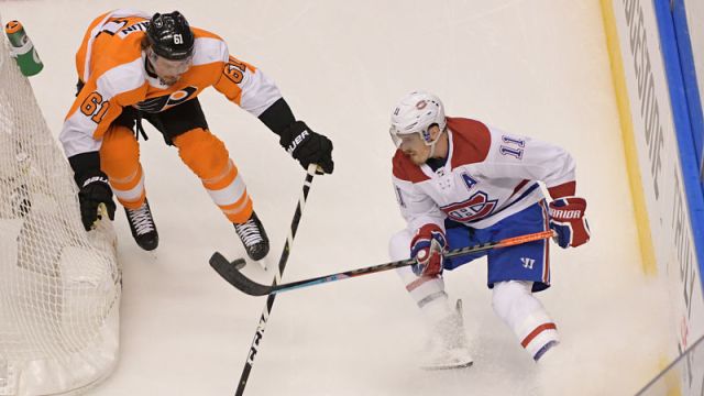 Philadelphia Flyers defenseman Justin Braun and Montreal Canadiens right wing Brendan Gallagher