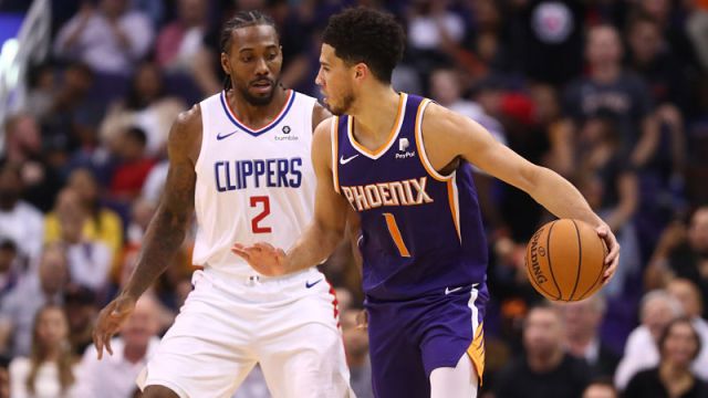 Los Angeles Clippers forward Kawhi Leonard and Phoenix Suns guard Devin Booker