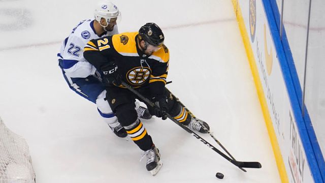 Tampa Bay Lightning defenseman Kevin Shattenkirk and Boston Bruins left wing Nick Ritchie