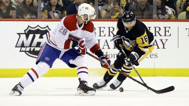 Montreal Canadiens defenseman Marco Scandella and Pittsburgh Penguins left wing Jason Zucker