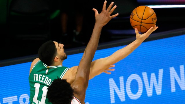 Boston Celtics center Enes Kanter, Philadelphia 76ers center Joel Embiid