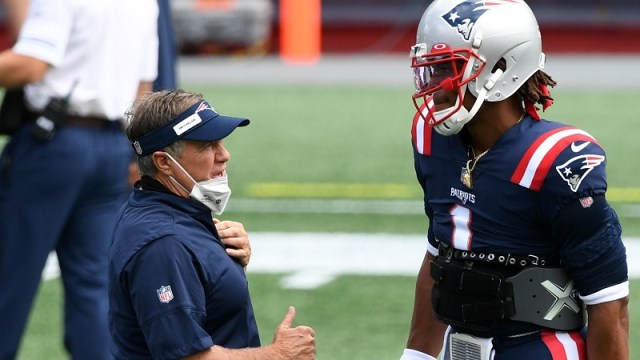 New England Patriots head coach Bill Belichick and quarterback Cam Newton