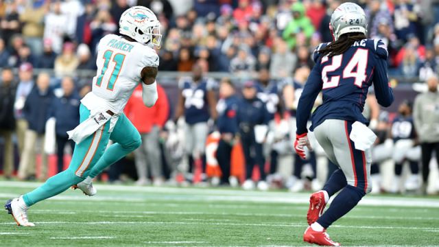 Miami Dolphins wide receiver DeVante Parker and New England Patriots cornerback Stephon Gilmore
