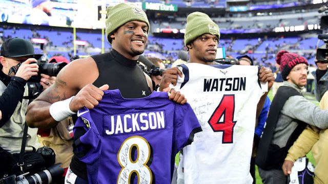 Houston Texans quarterback Deshaun Watson and Baltimore Ravens quarterback Lamar Jackson