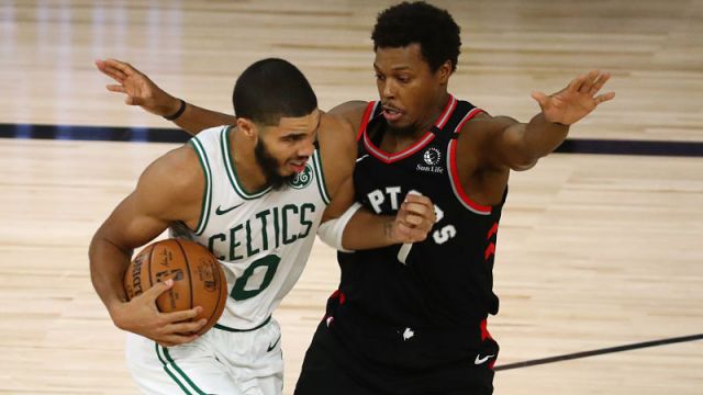 Boston Celtics forward Jayson Tatum and Toronto Raptors guard Kyle Lowry