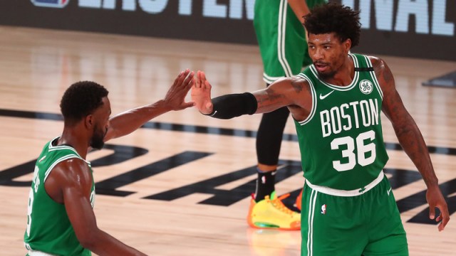 Boston Celtics' Marcus Smart And Kemba Walker