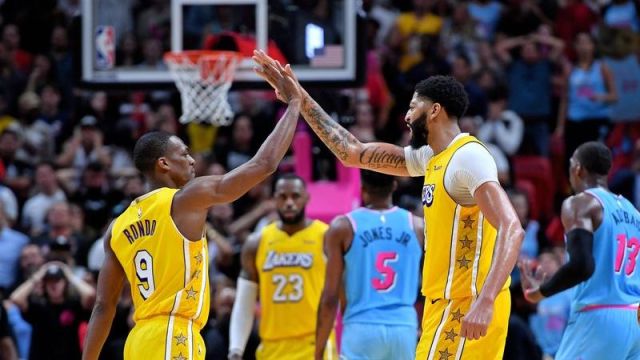 Los Angeles Lakers guard Rajon Rondo, Los Angeles Lakers power forward Anthony Davis