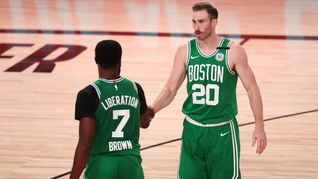 Boston Celtics' Gordon Hayward, Jaylen Brown