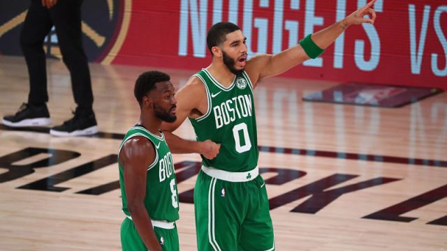 Boston Celtics guard Kemba Walker and forward Jayson Tatum