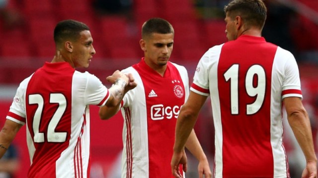 Ajax midfielders Carel Eiting (22) and Zakaria Labyad (19)