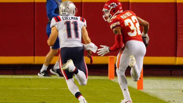 New England Patriots wide receiver Julian Edelman, Chiefs safety Tyrann Mathieu