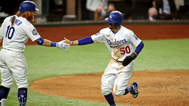 Los Angeles Dodgers third baseman Justin Turner and right fielder Mookie Betts