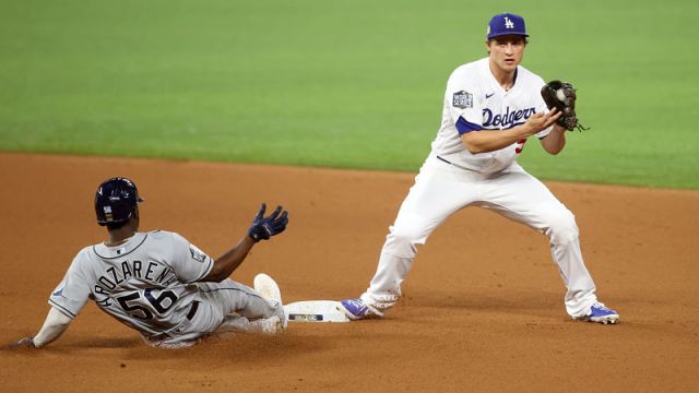 Tampa Bay Rays outfielder Randy Arozarena and Los Angeles Dodgers shortstop Corey Seager