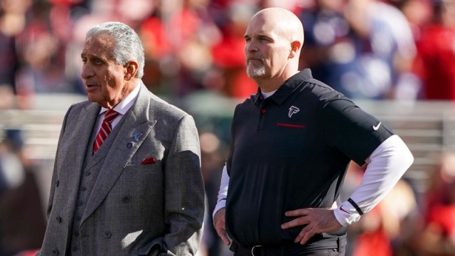 Atlanta Falcons owner Arthur M. Blank, head coach Dan Quinn
